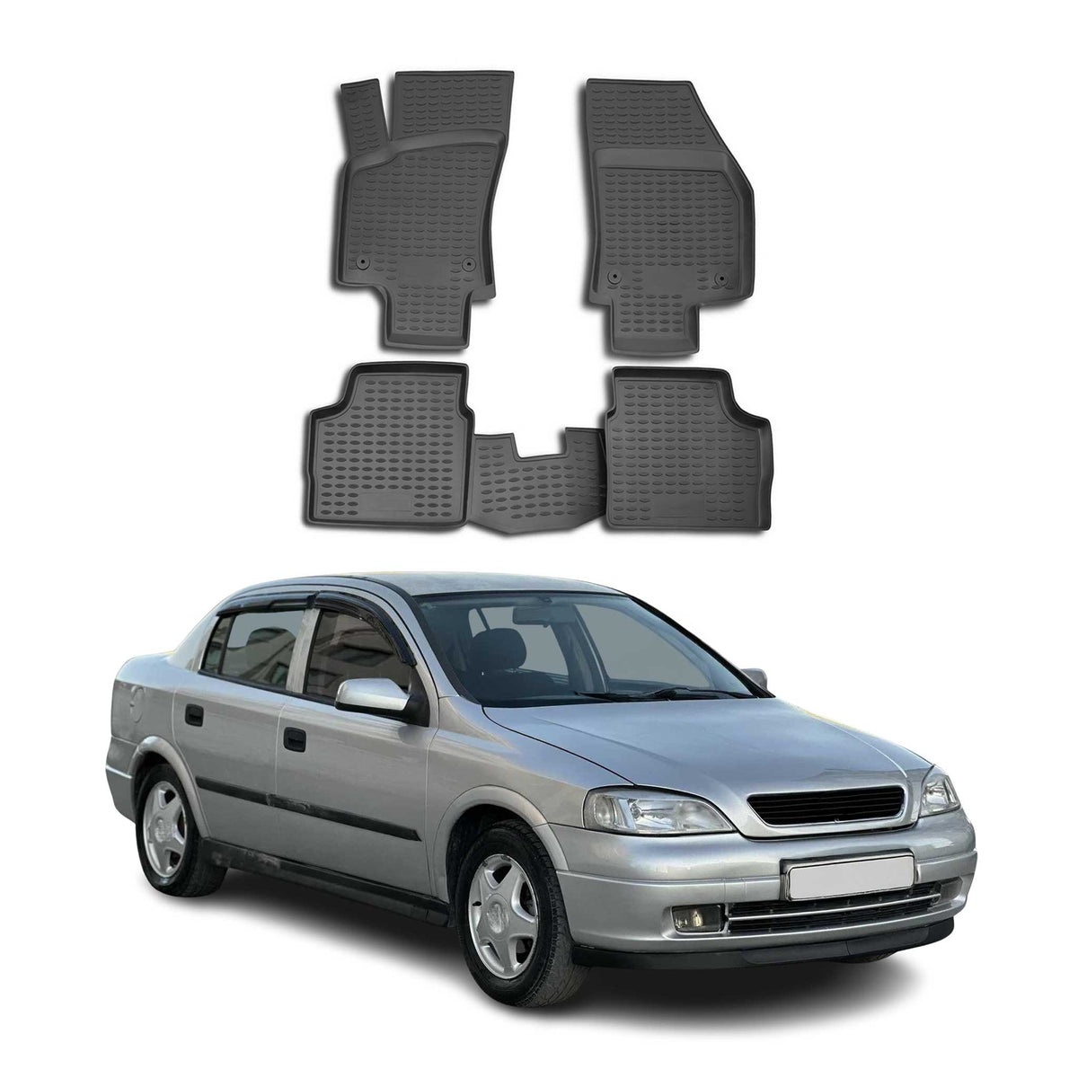OMAC Gummimatten Fußmatten für Opel Astra H Stufenheck 2007-2014 TPE Schwarz 4x
