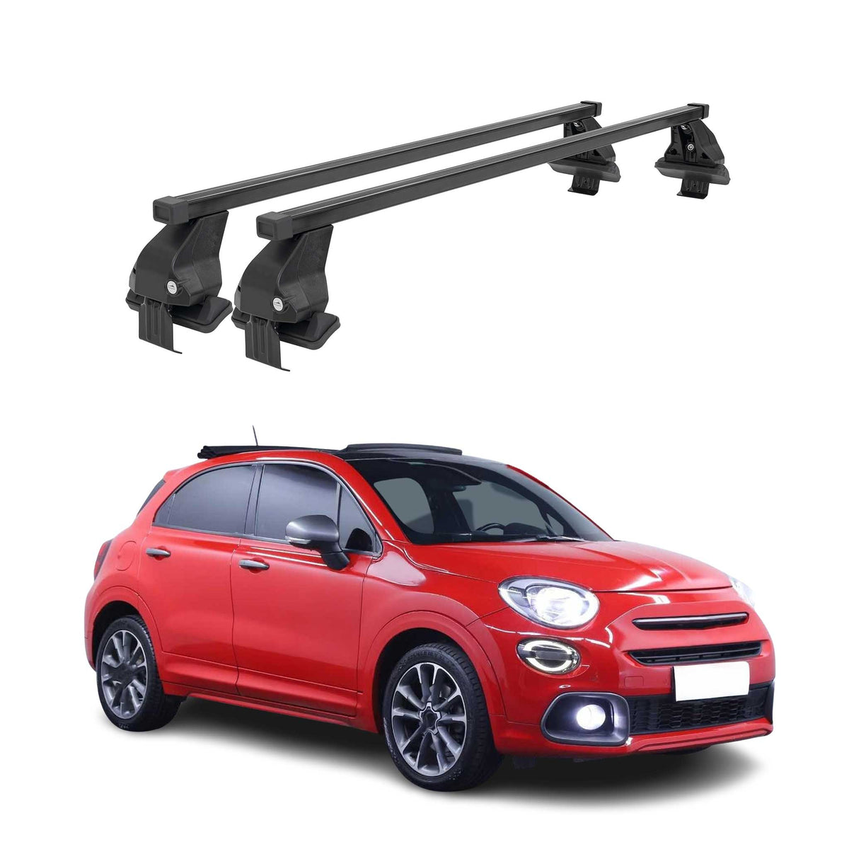 Menabo Dachträger Grundtäger für Fiat 500X 2014-2024 50kg Stahl Schwarz 2 tlg