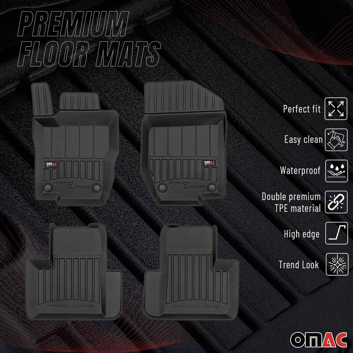 OMAC Gummi Fußmatten für Mercedes GL Klasse X164 2006-2012 Premium TPE 4x