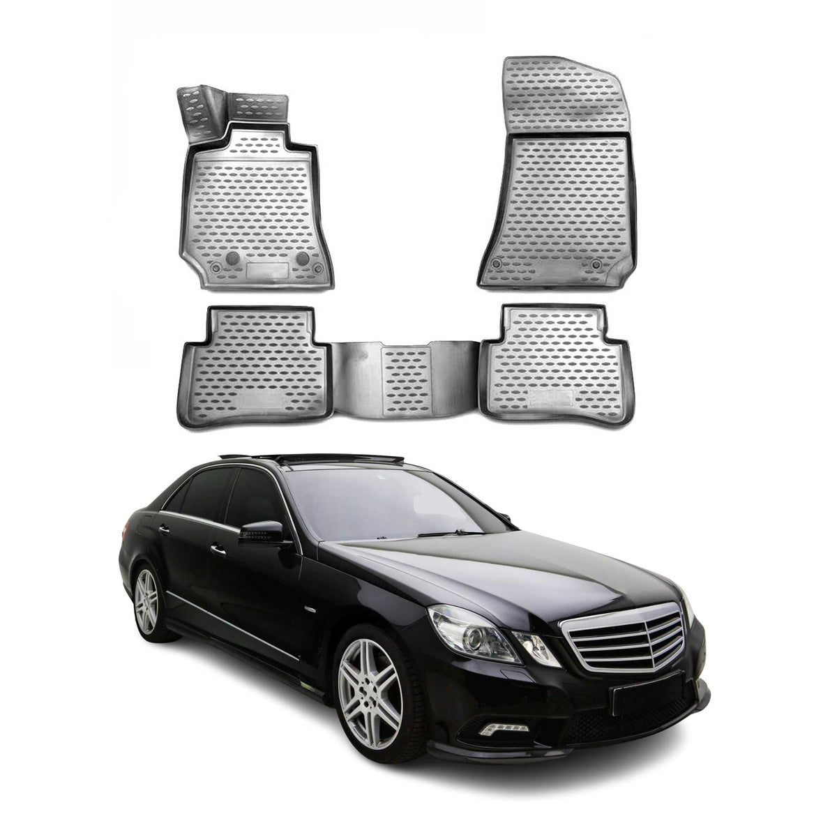OMAC Gummimatten Fußmatten für Mercedes W212 2009-2016 TPE Automatten Grau 4x