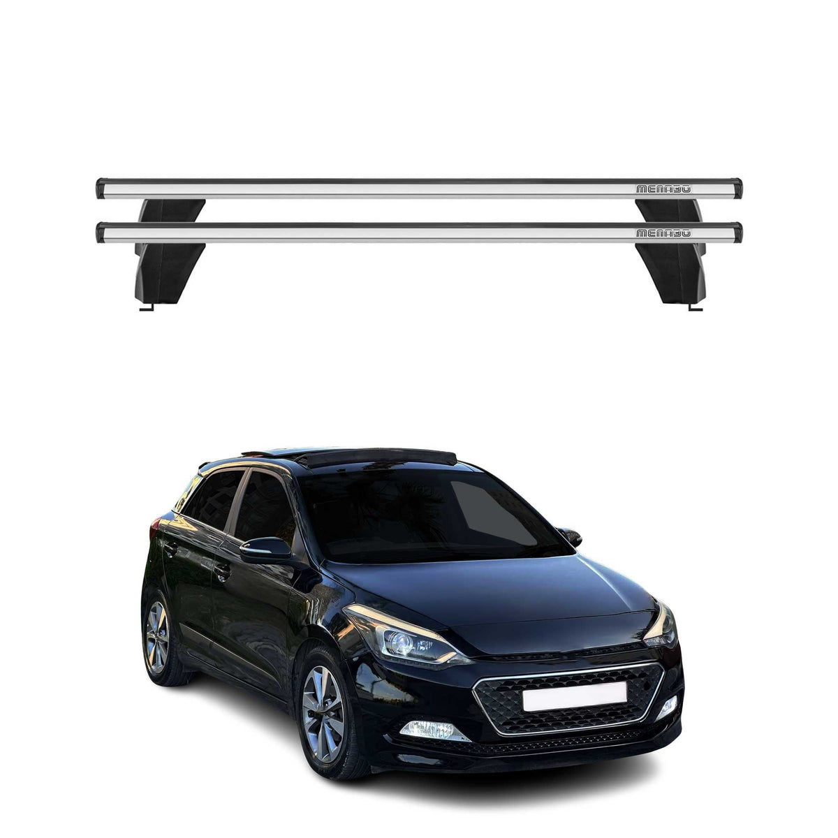 Menabo Dachträger Grundtäger für Hyundai i20 2014-2020 75kg Alu Silber 2 tlg