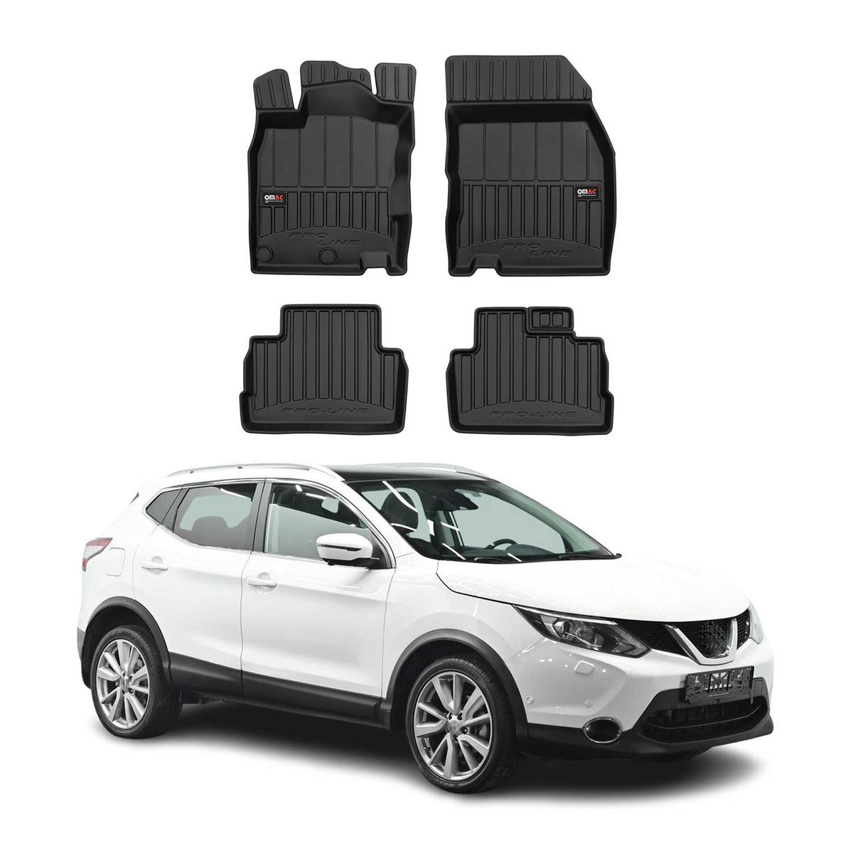 OMAC Gummi Fußmatten für Nissan Qashqai J11 2014-2021 Premium Gummi Schwarz 4tlg