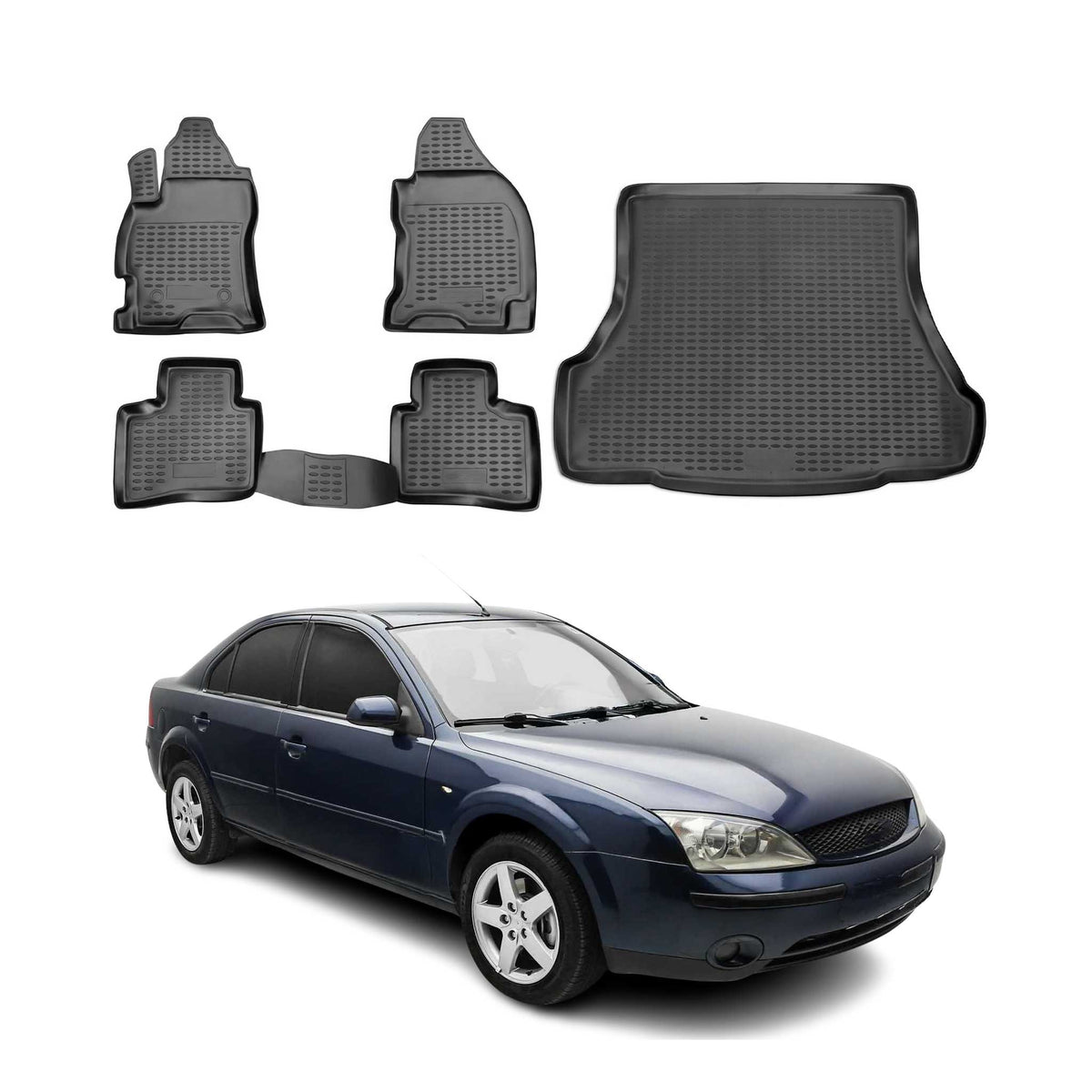 Fußmatten & Kofferraumwanne Set für Ford Mondeo mk3 2000-2007 TPE Schwarz