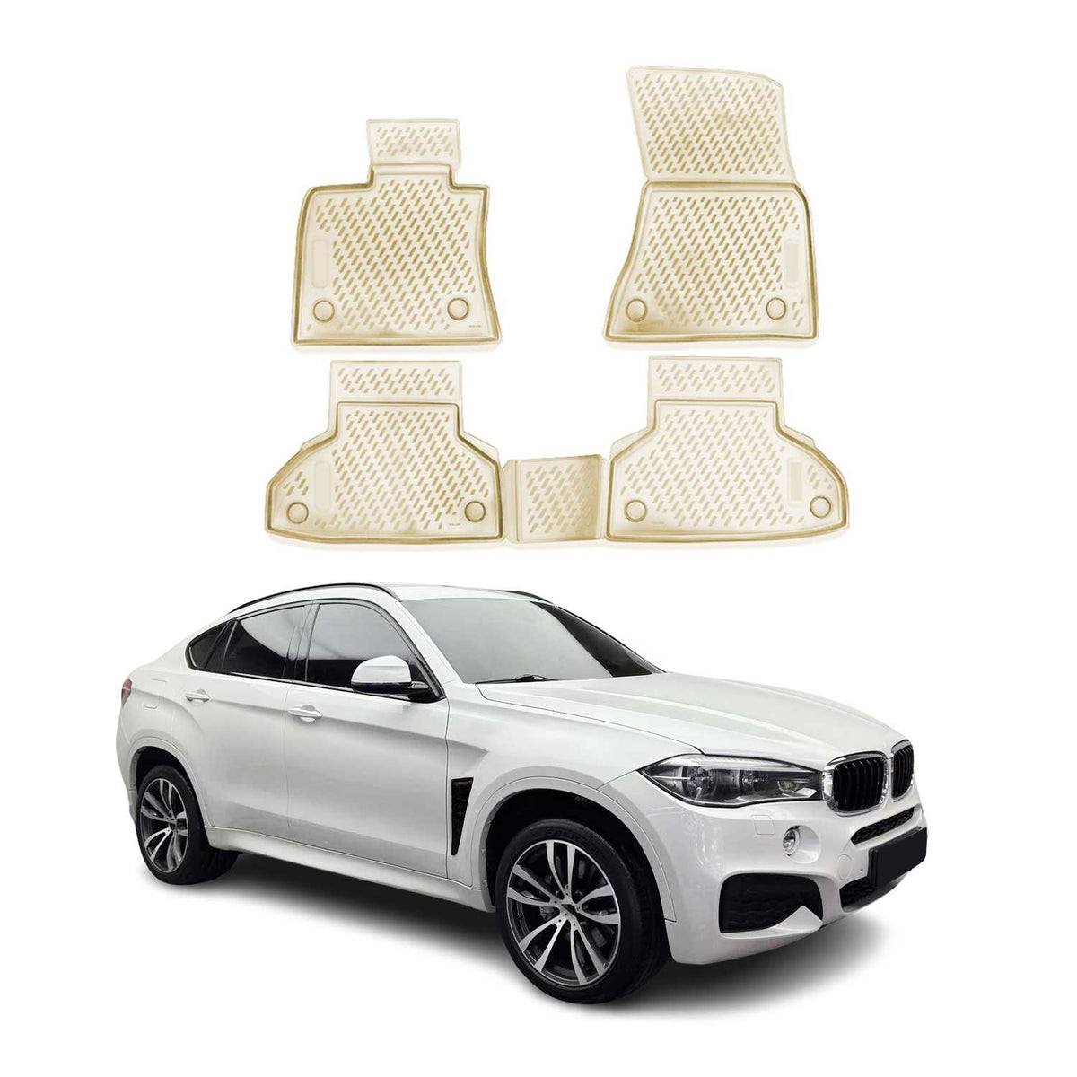 OMAC Gummimatten Fußmatten für BMW X6 F16 F86 2014-2019 TPE Automatten Beige 4x