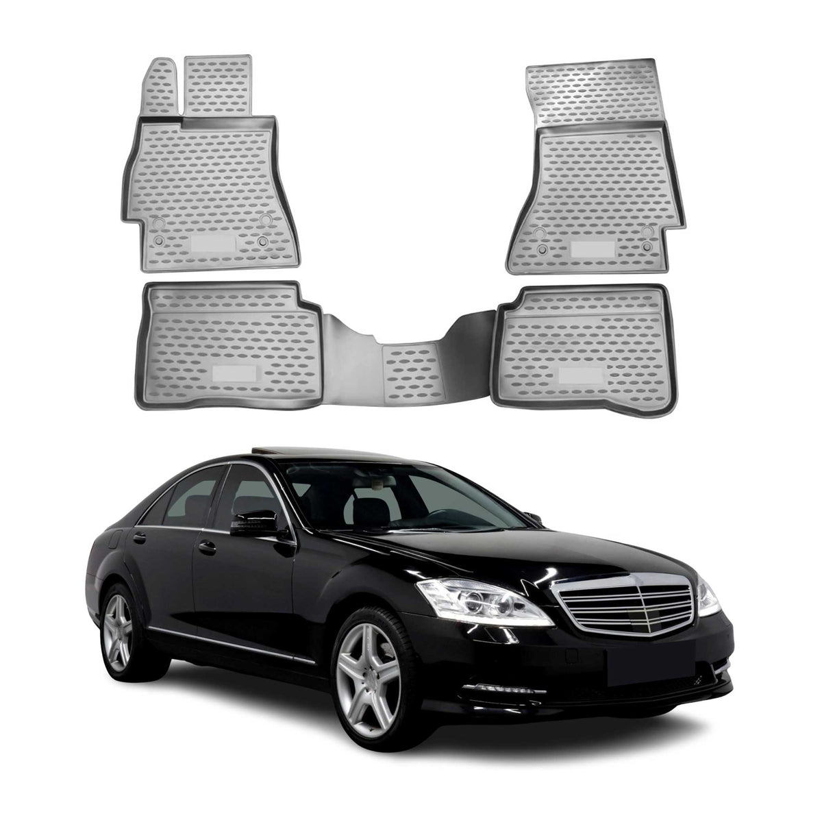 OMAC Gummimatten Fußmatten für Mercedes S W221 2005-2013 TPE Automatten Grau 4x