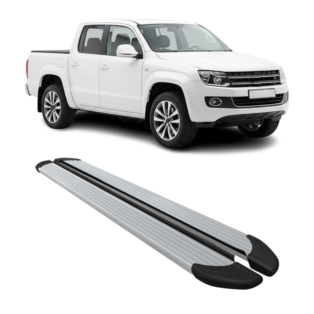 Seitenschweller Trittbretter für VW Amarok DoubleCab 2010-2022 Aluminium Silber