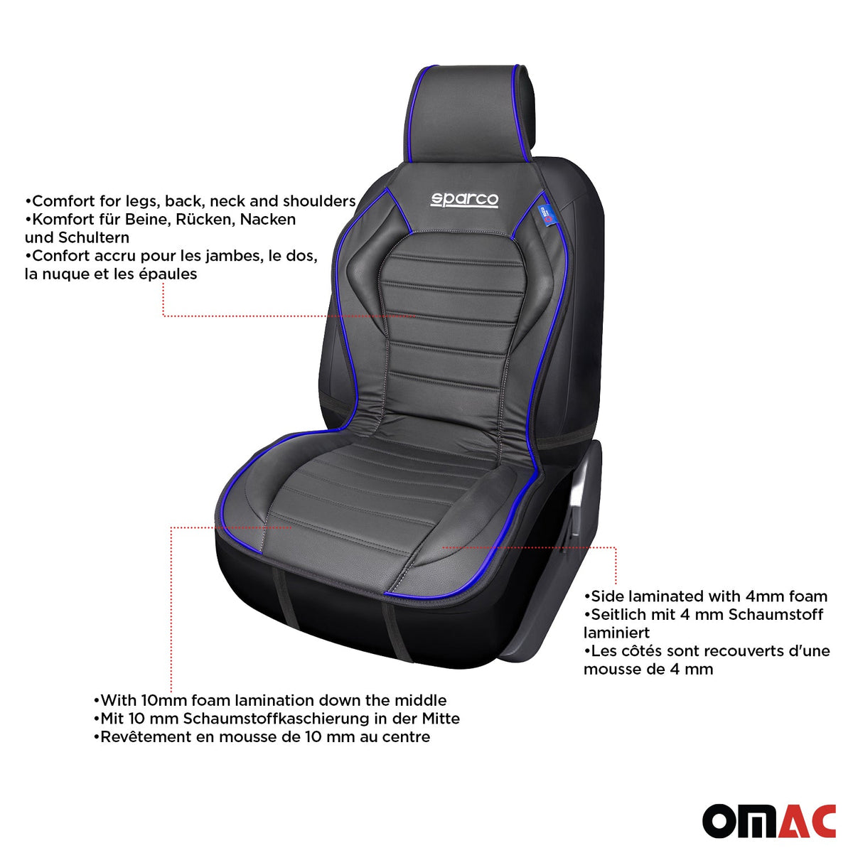 SPARCO Sitzkissen Sitzauflage Sitzschoner Universal Schwarz Blau Auto-Sitzschutz