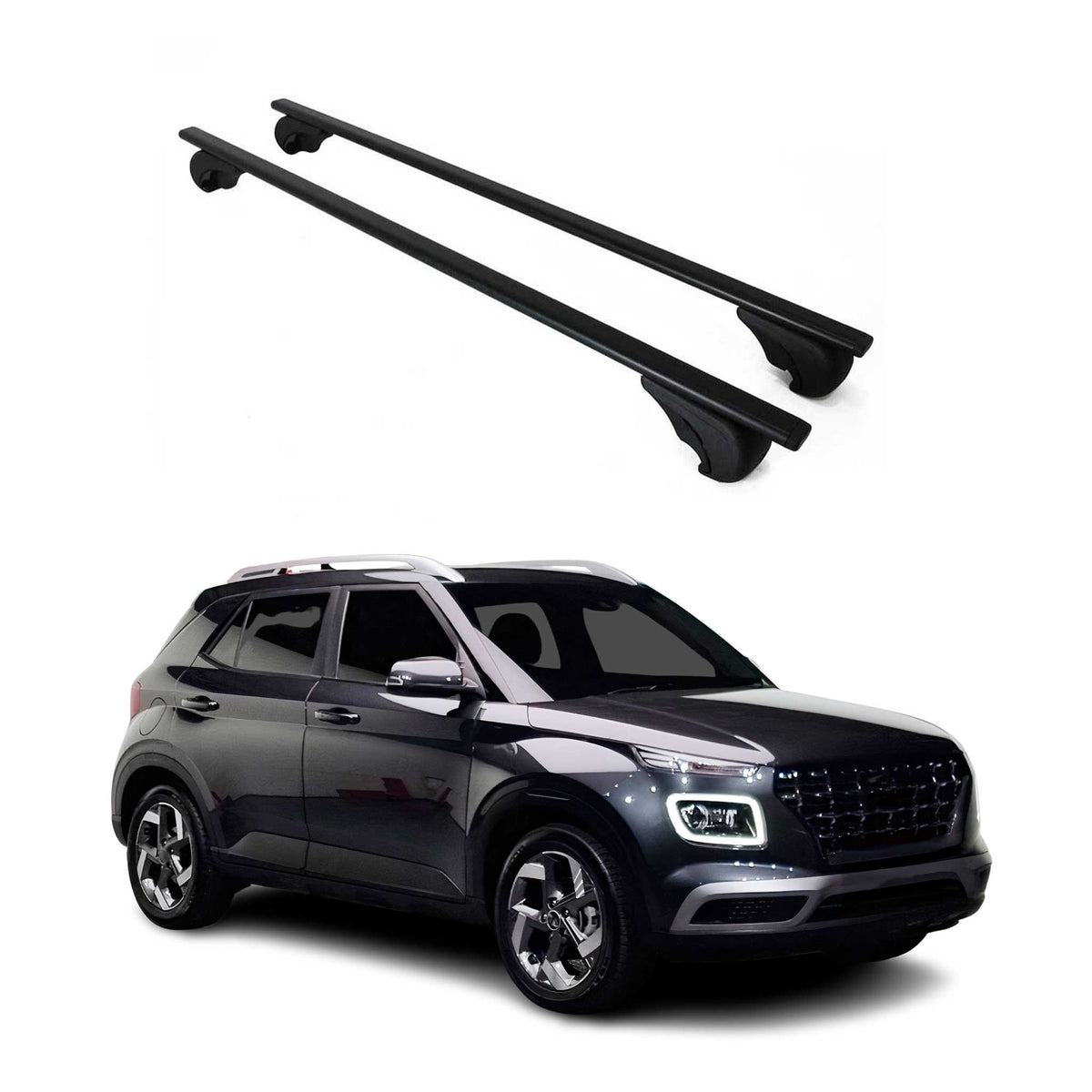 Dachträger Grundträger für Hyundai Venue 2020-2026 75kg Stahl Schwarz 2 tlg