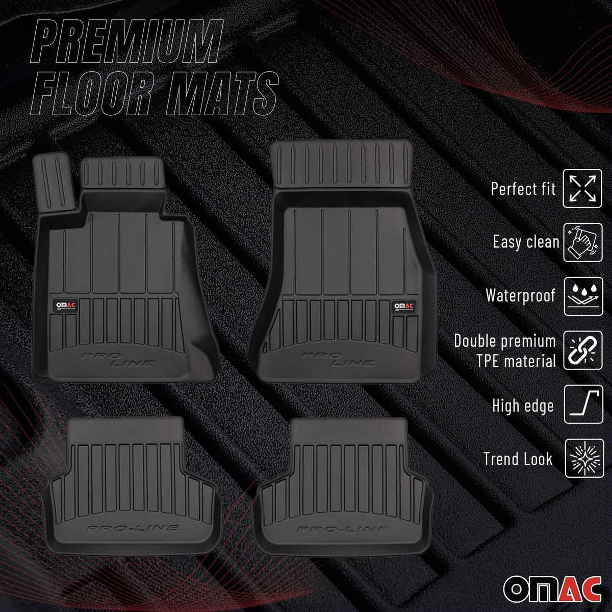 OMAC Gummi Fußmatten für BMW 5er G31 Touring 2017-2020 Premium Gummi Schwarz 4x