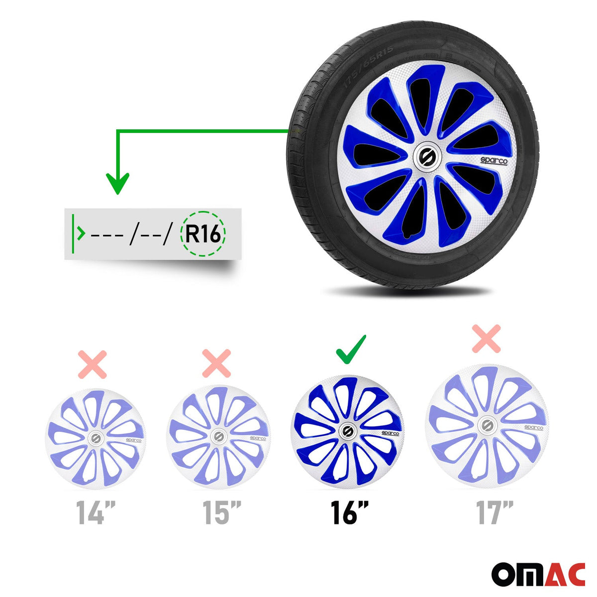 Radkappen Radzierblenden Sparco Sicilia 16" Zoll Abdeckung Silber Blau Carbon 4x