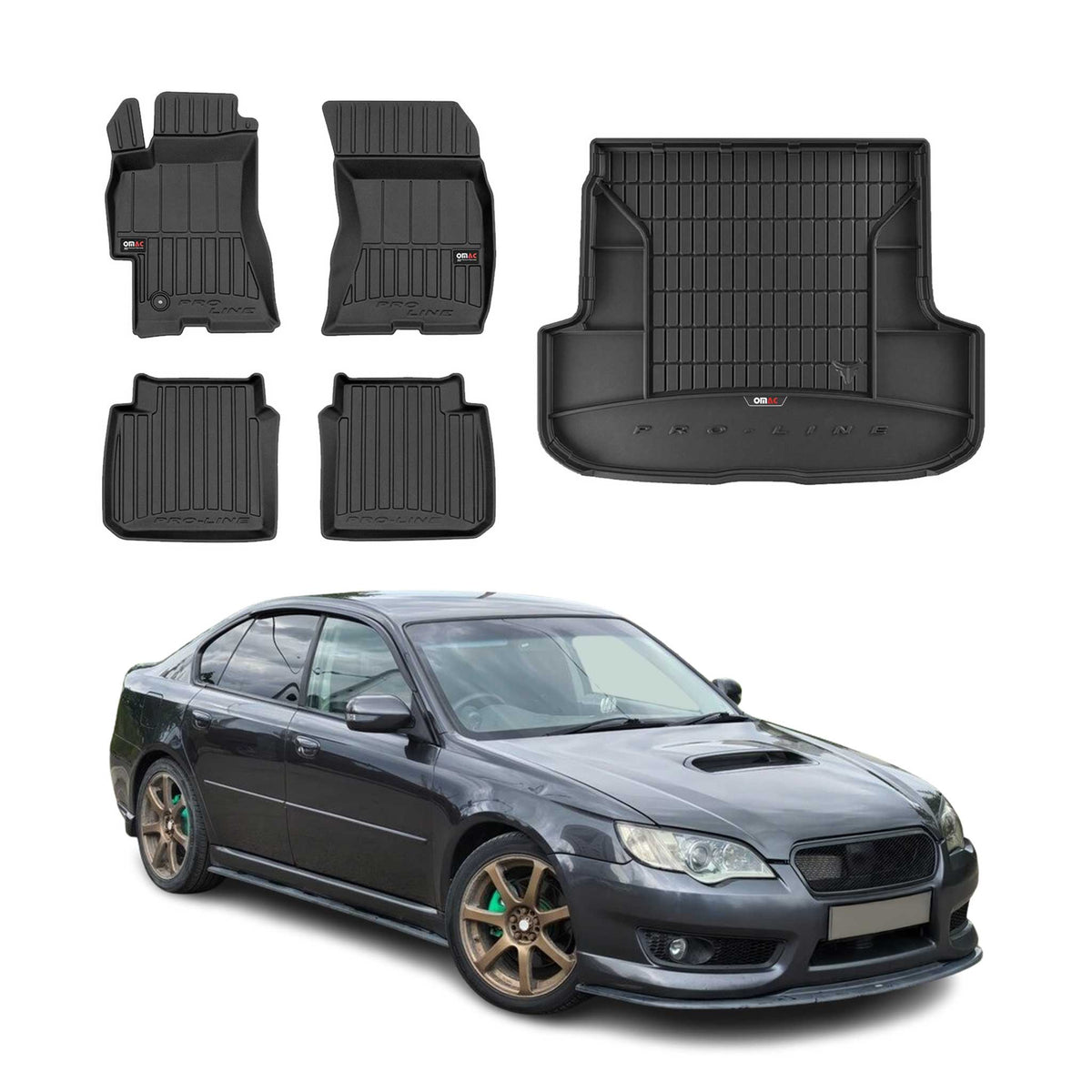 OMAC Fußmatten & Kofferraumwanne Set für Subaru Legacy 2003-2009 Gummi 5x
