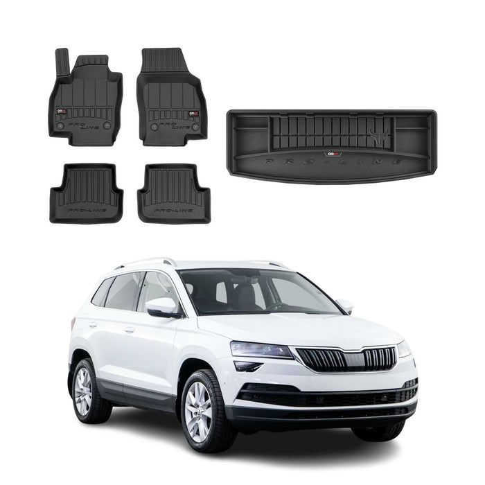 OMAC Fußmatten & Kofferraumwanne Set für Skoda Karoq 2017-2026 obere Schwarz 5x