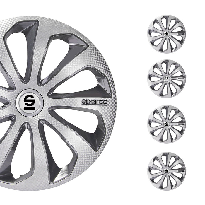 Radkappen Radzierblenden Sparco Sicilia 16" Zoll Abdeckung Silber Carbon Grau 4x