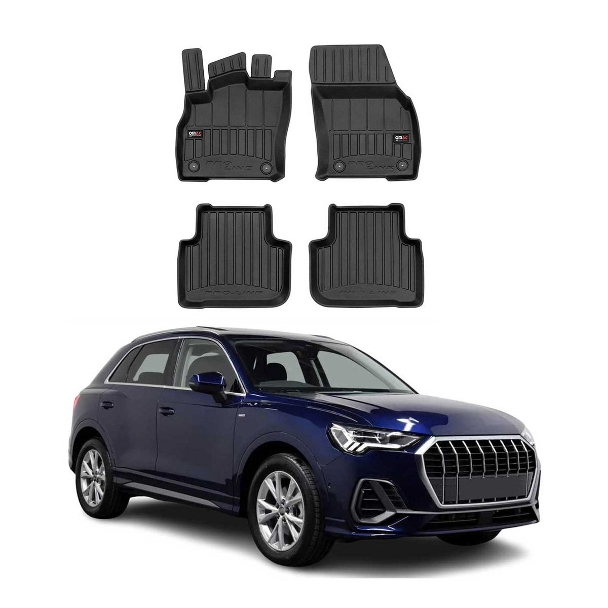 OMAC Gummi Fußmatten für Audi Q3 Q3 Sportback 2018-2025 Premium Gummi Schwarz 4x