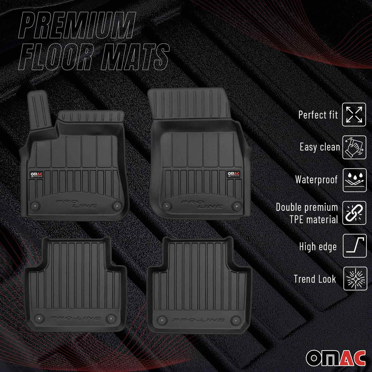 OMAC Gummi Fußmatten für Porsche Cayenne 9YA 2017-2024 Premium Gummi Schwarz 4x
