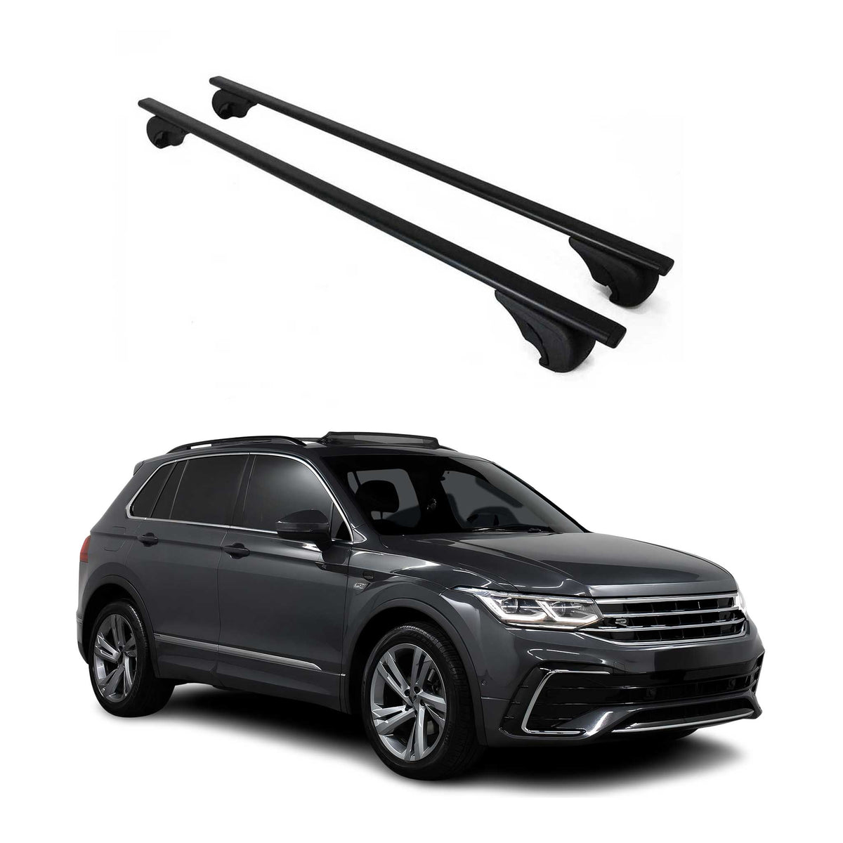 Dachträger Grundträger für VW Tiguan mk2 2016-2024 75kg Stahl Schwarz 2 tlg