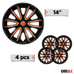 4x Radblenden Radkappen Radzierblenden für 14" Zoll Stahlfelgen Schwarz Orange