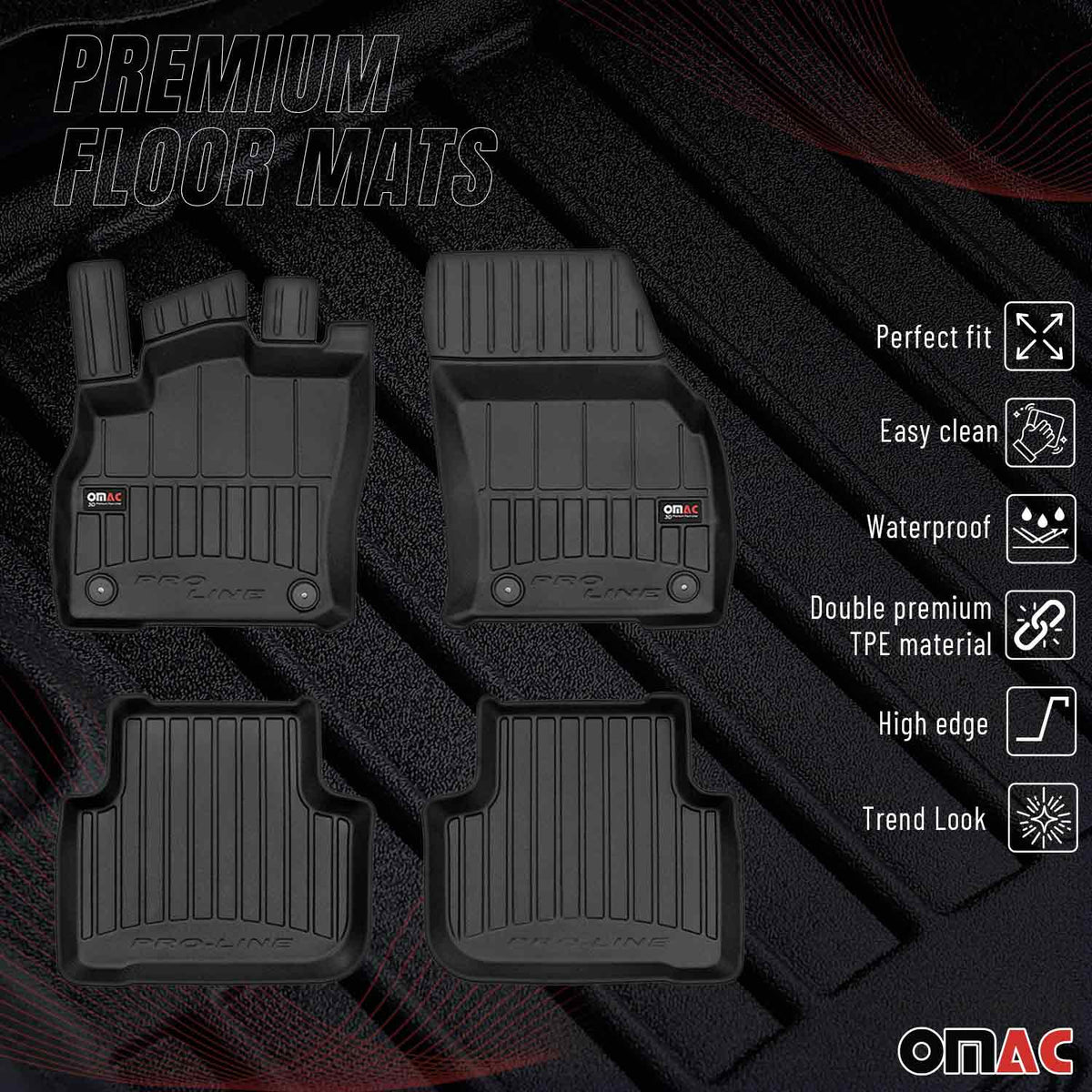 OMAC Gummi Fußmatten für Audi Q3 Q3 Sportback 2018-2025 Premium Gummi Schwarz 4x