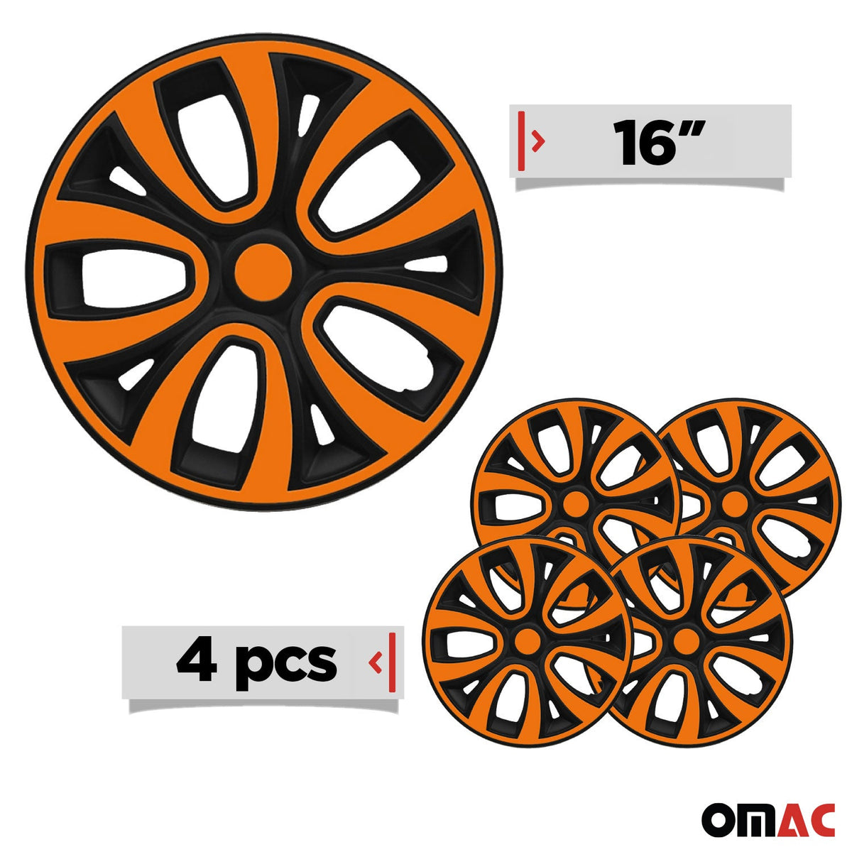 4x Radblenden Radkappen Radzierblenden 16" Zoll Stahlfelgen Matt Schwarz Orange