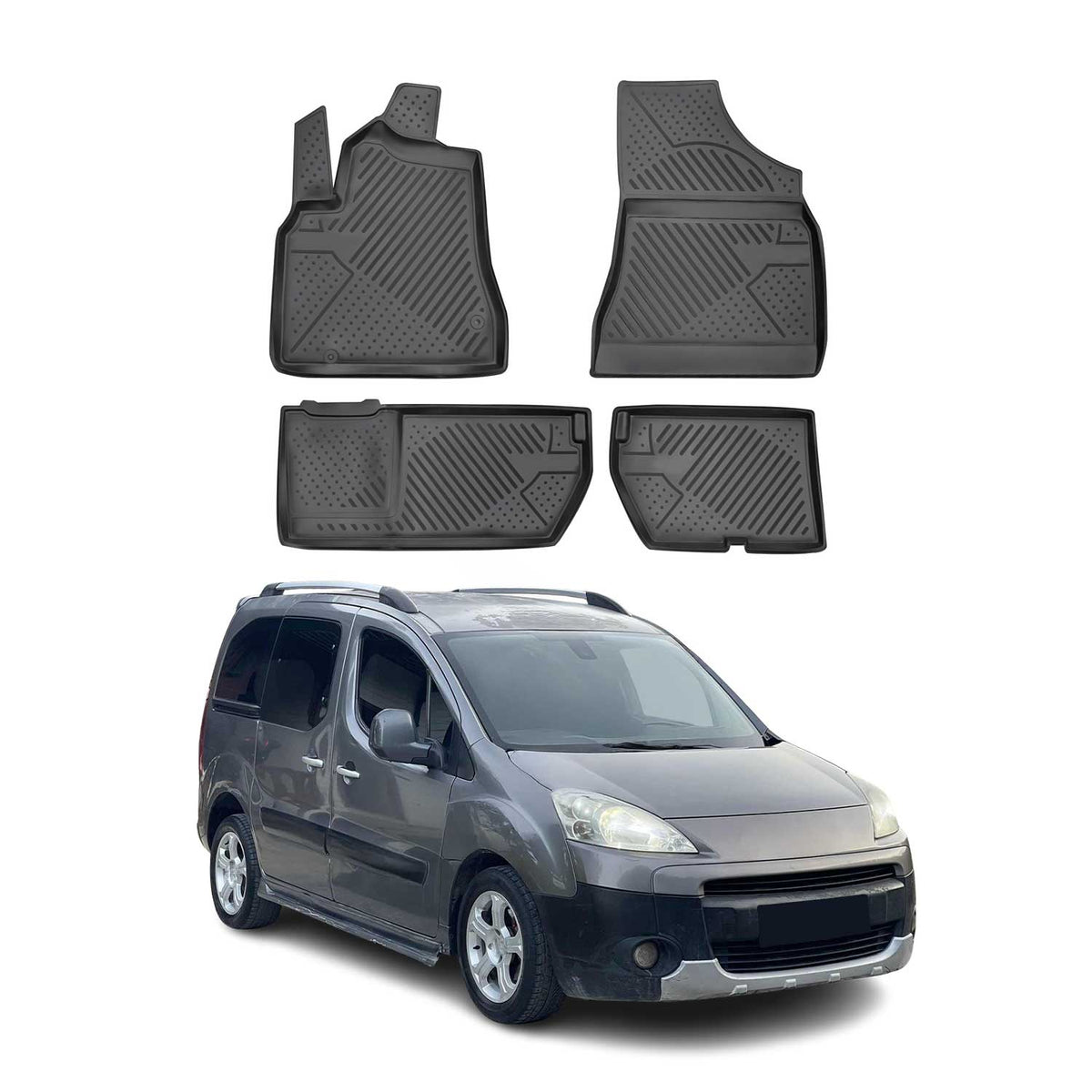 OMAC Gummimatten Fußmatten für Peugeot Partner Tepee 2008-2018 TPE Schwarz 4x