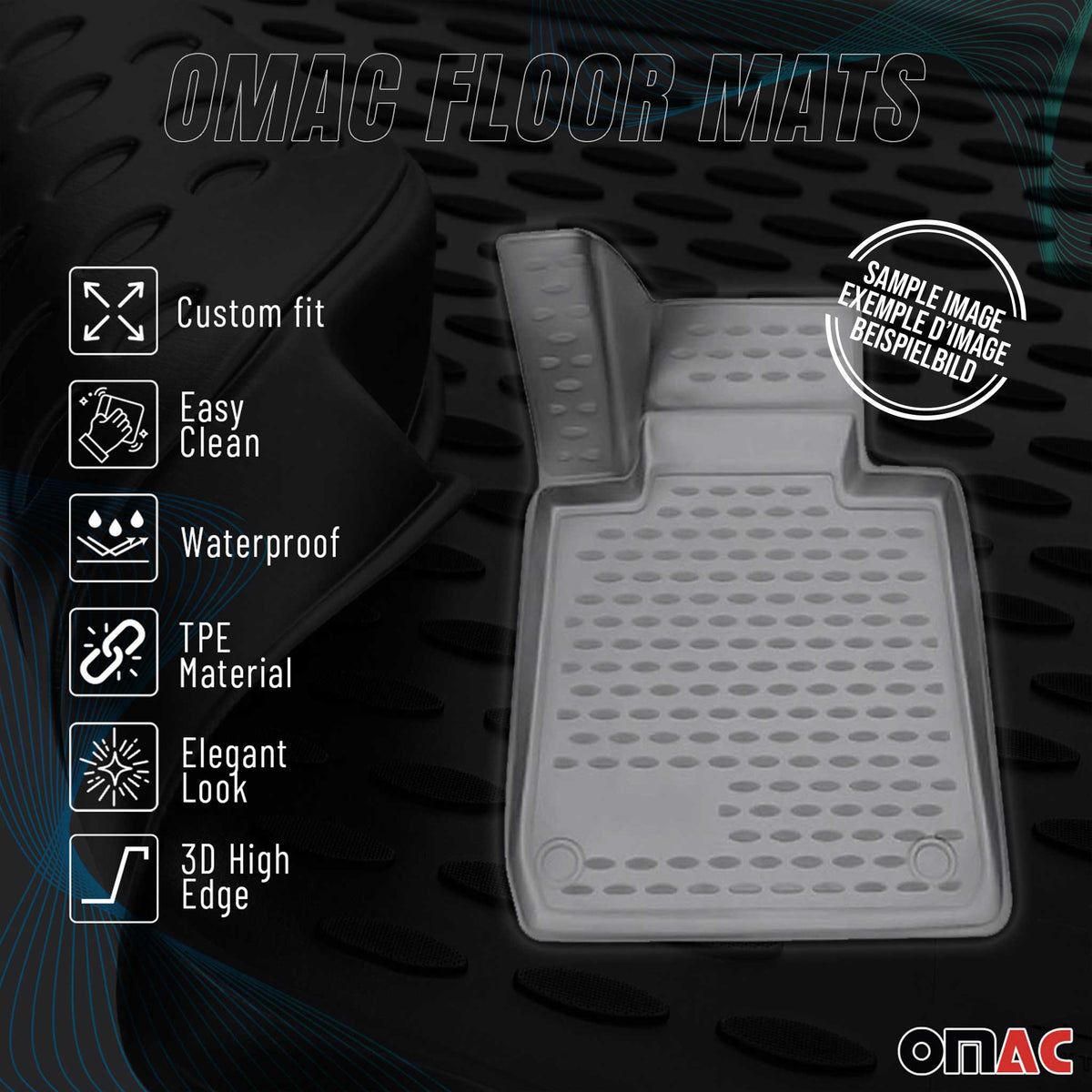 OMAC Gummimatten Fußmatten für Mercedes C Klasse W204 2008-2014 TPE Grau 4x