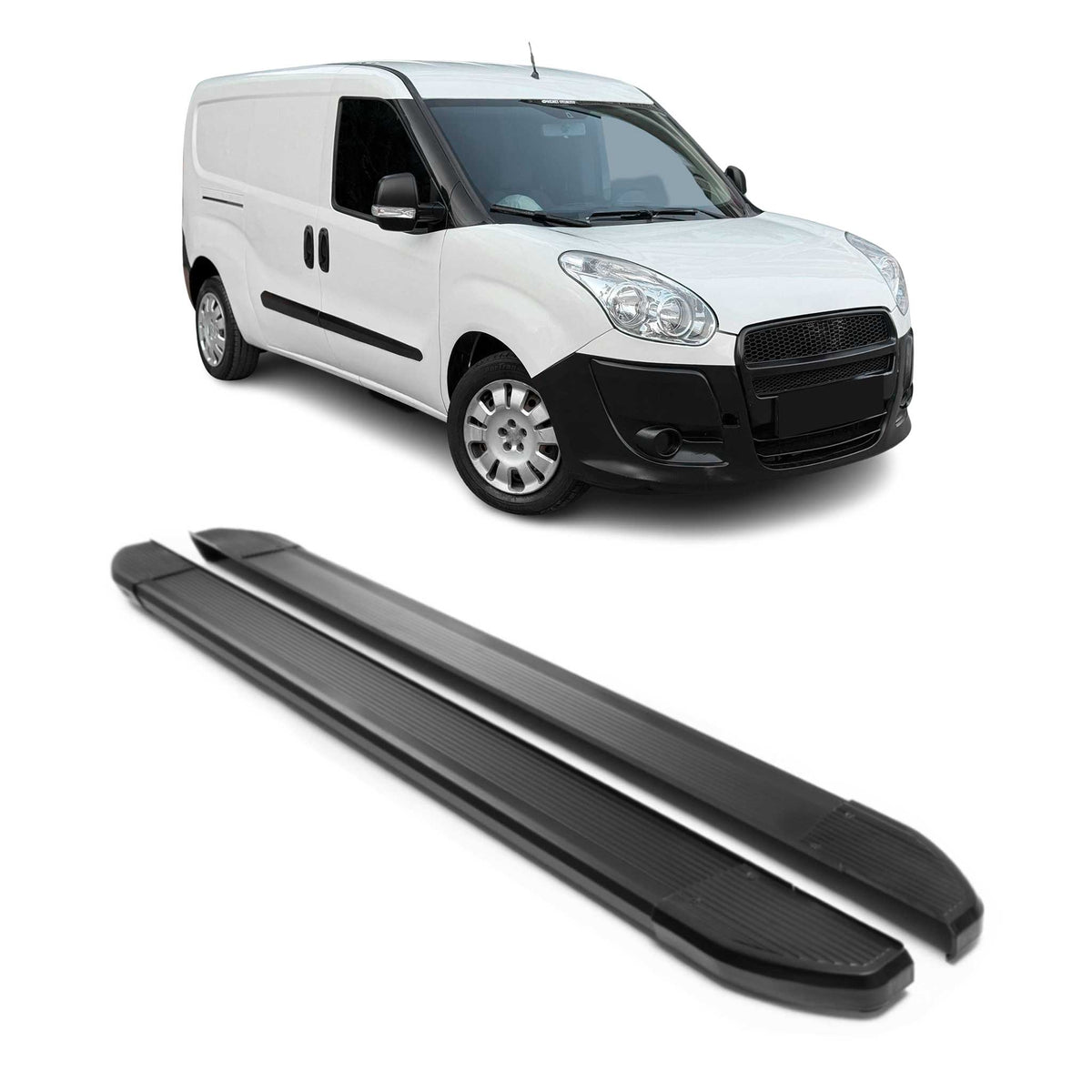 Alu Seitenschweller Trittbretter für Fiat Doblo 2010-2021 L2 Langer Schwarz 2tlg
