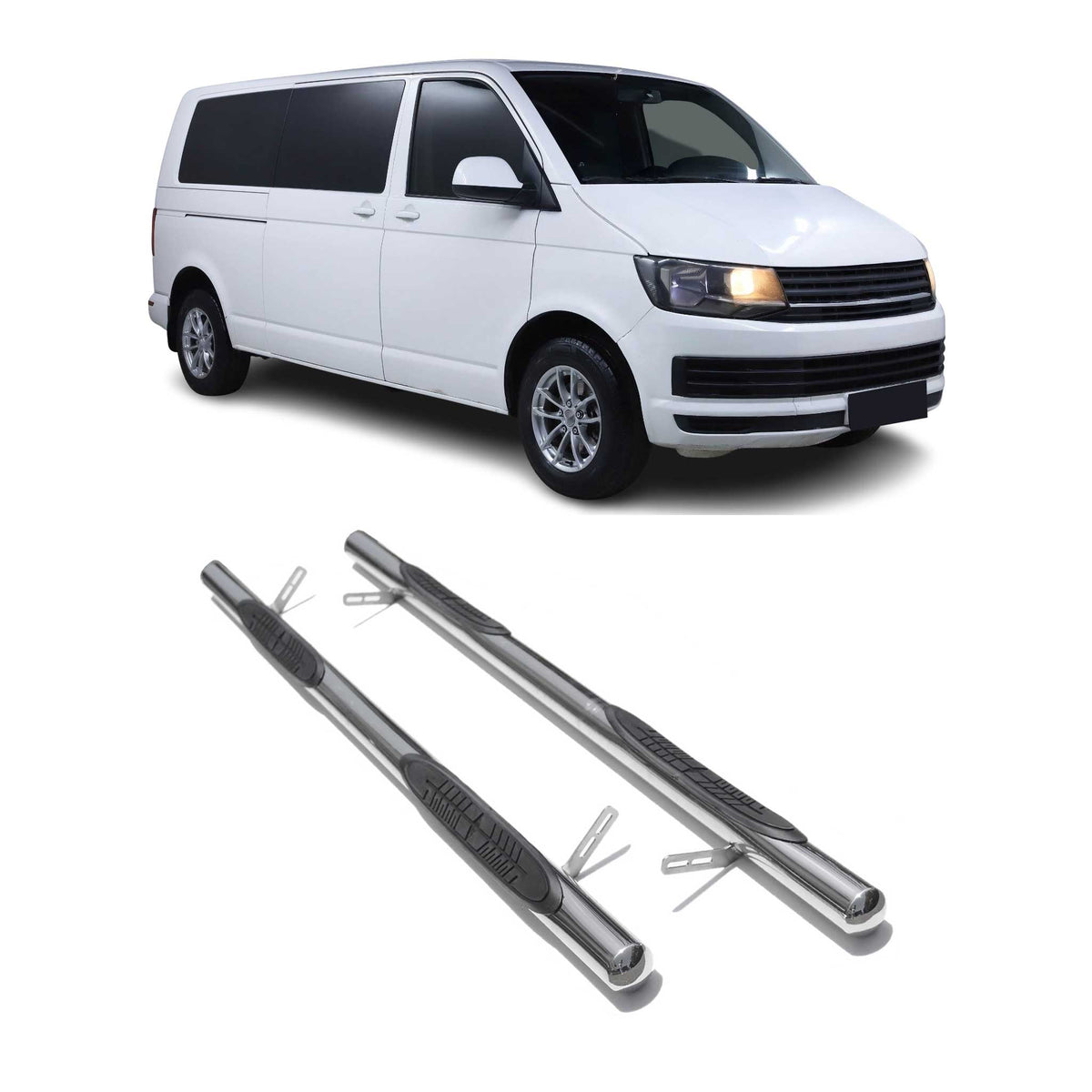 Stahl Trittbretter Schwellerrohre für VW T6 T6.1 alle 2015-2024 Langer Grau