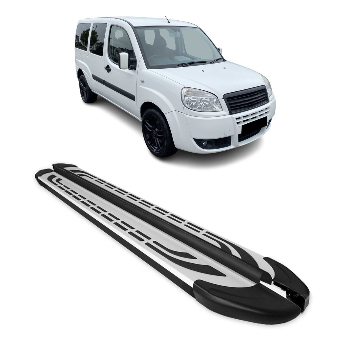 Trittbretter Schweller Seitenbretter für Fiat Doblo Maxi 2000-2010 Alu Schwarz