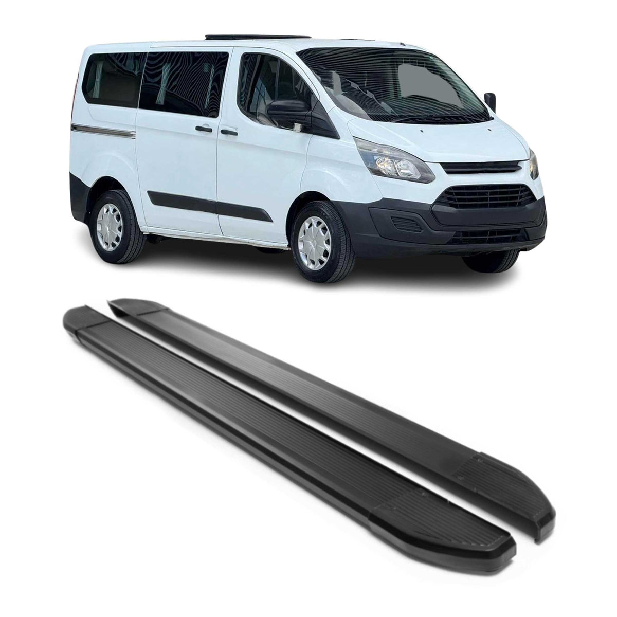 Trittbretter Seitenschweller für Ford Transit Custom 2013-2023 L1 Alu Schwarz 2x