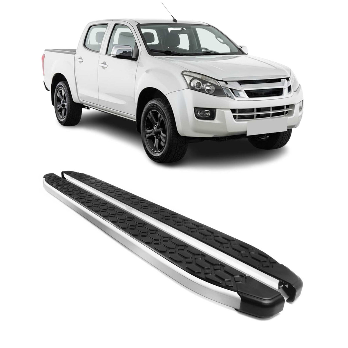 Alu Trittbretter Seitenschweller für Isuzu D-Max DoubleCab 2012-19 Schwarz Grau