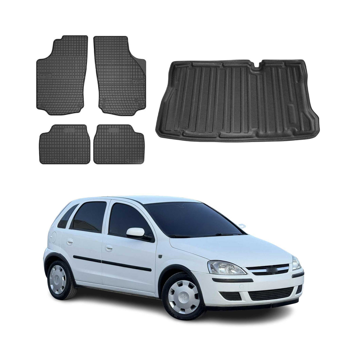 Fußmatten & Kofferraumwanne Set für Opel Corsa C Schrägheck 2000-2006 Gummi 5x