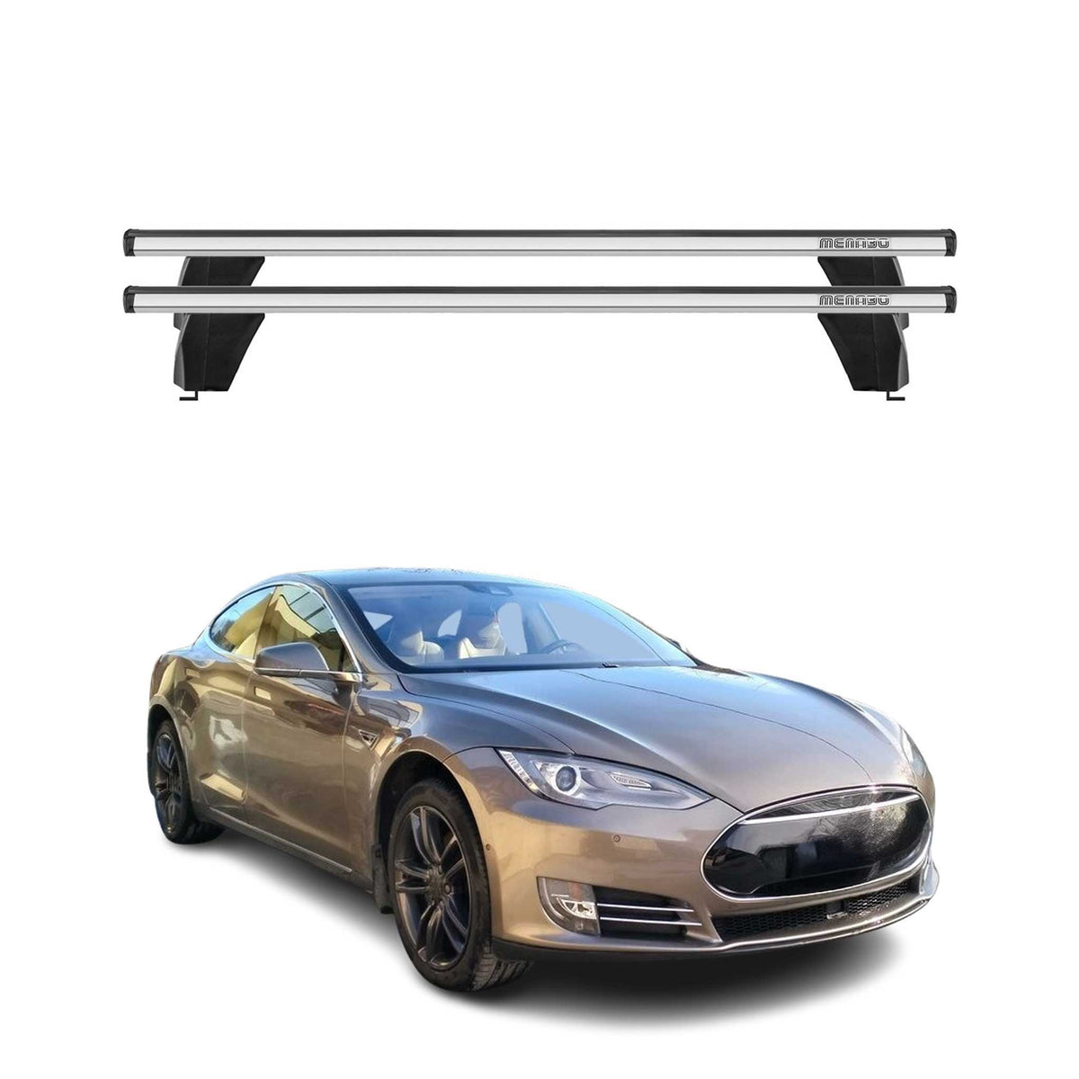Menabo Dachträger Grundtäger für Tesla Model S 2013-2016 75kg Alu Silber 2 tlg