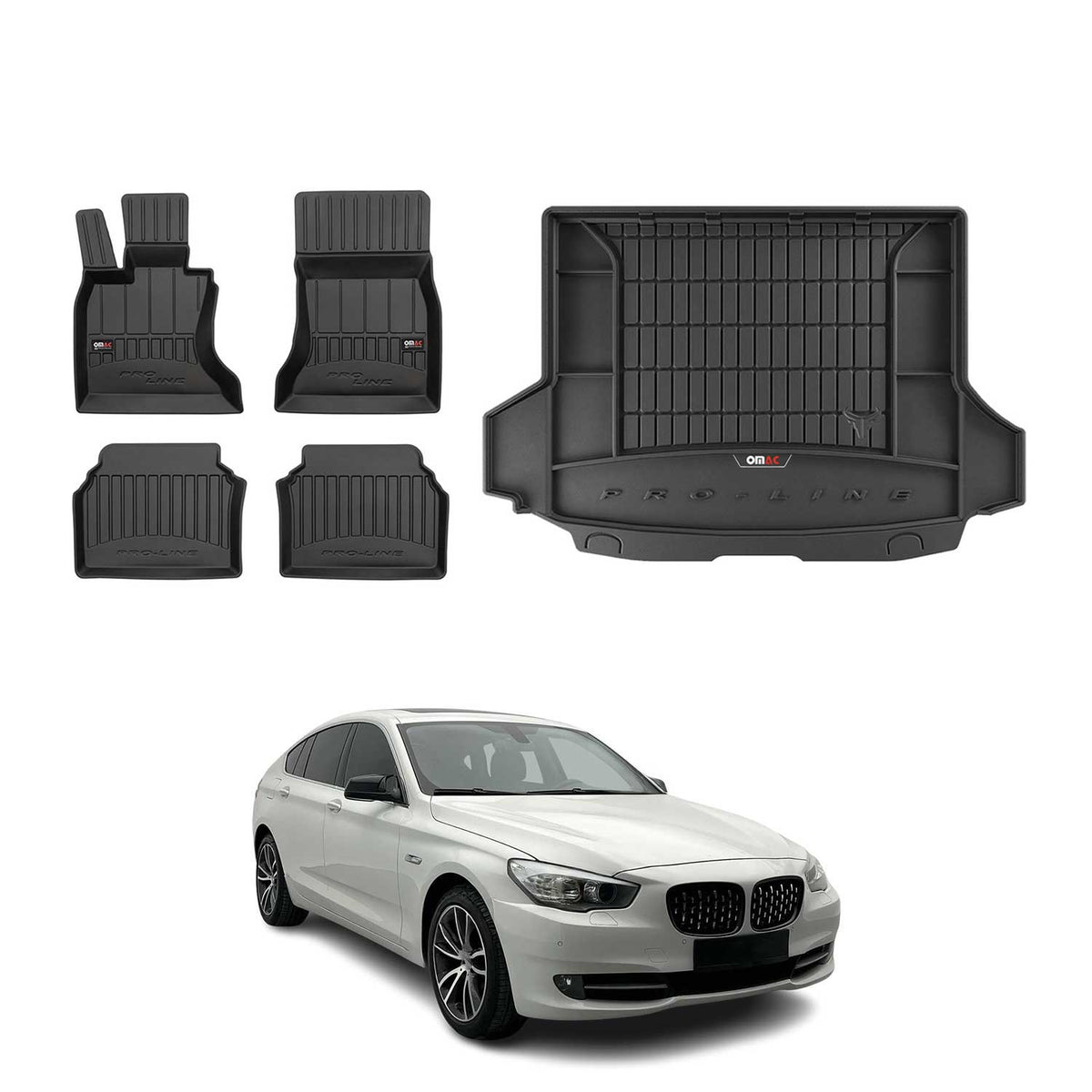 OMAC Fußmatten & Kofferraumwanne Set für BMW 5er F07 2009-2017 Gummi Schwarz 5x