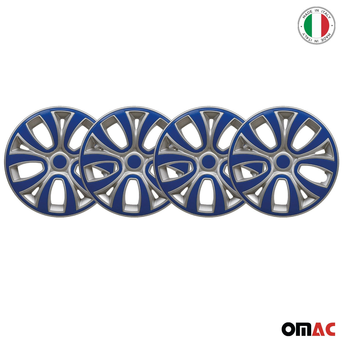 4x Radblenden Radkappen für 14" Zoll Stahlfelgen Silber Dunker Blau