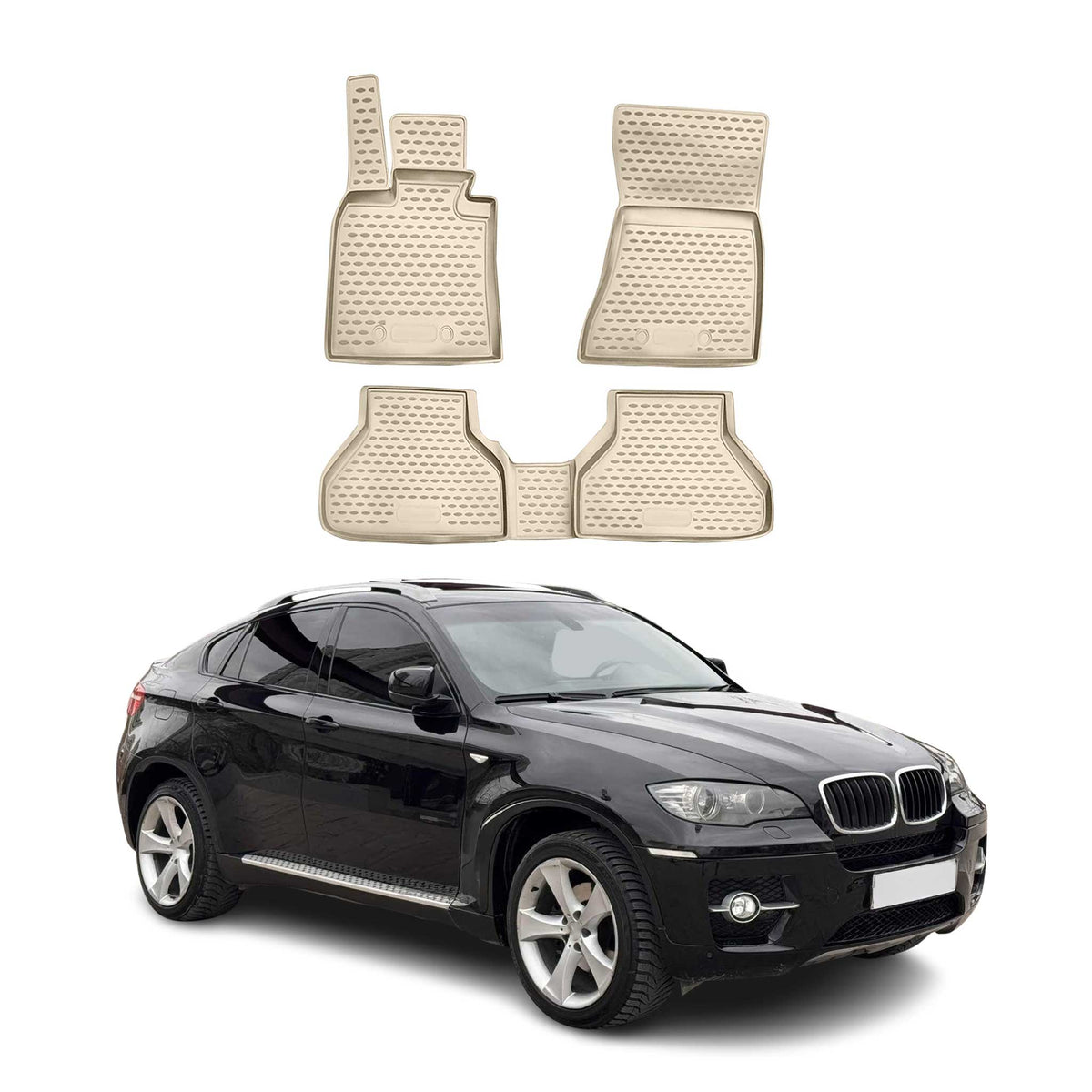 OMAC Gummimatten Fußmatten für BMW X6 E71 E72 2007-2014 TPE Automatten Beige 4x