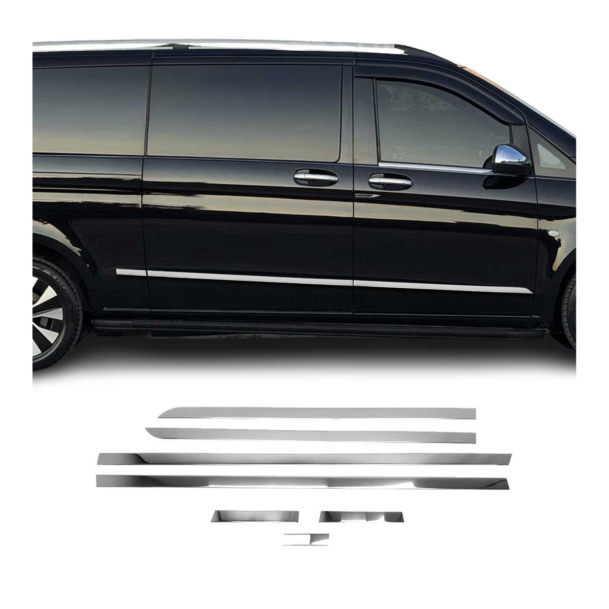 Seitentürleiste Türschutz für Mercedes Vito W447 Doppeltür L3 Langer Edelstahl