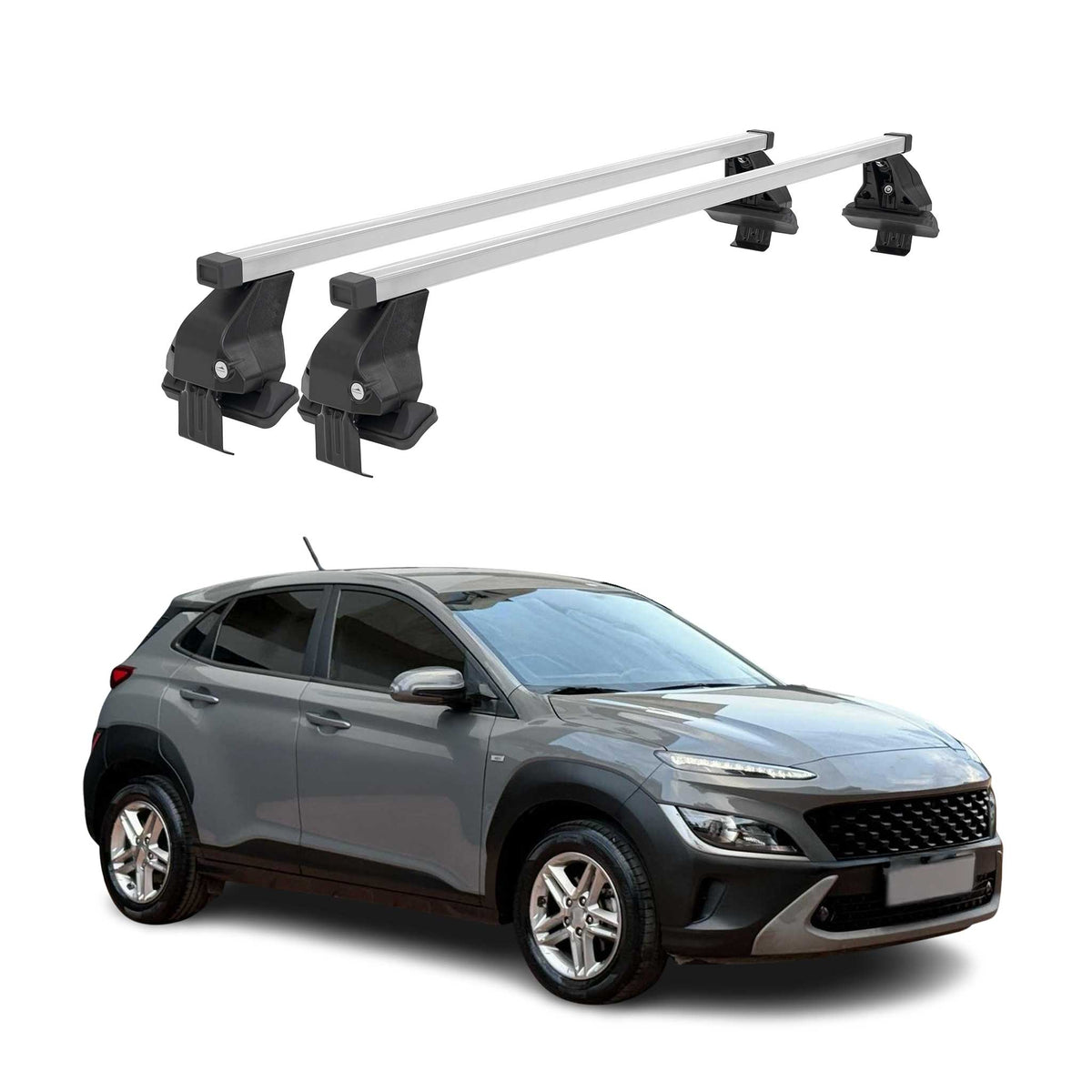 Menabo Dachträger Grundtäger für Hyundai Kona 2017-2023 50kg Stahl Silber 2 tlg
