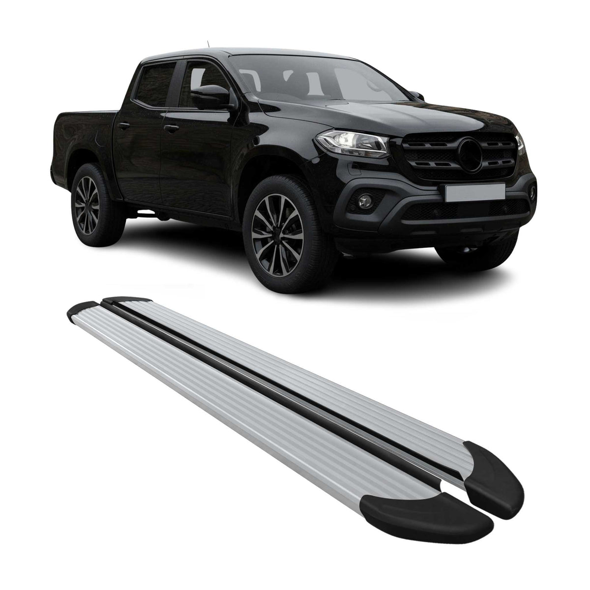 Trittbretter Seitenschutz für Mercedes X Klasse DoubleCab 2017-23 Alu Silber 2x