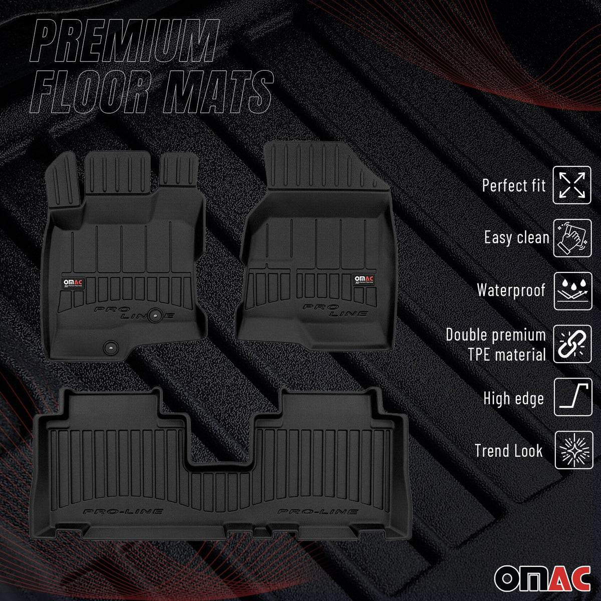 OMAC Gummi Fußmatten für Chevrolet Captiva 2006-2018 Premium Gummi Schwarz 3tlg