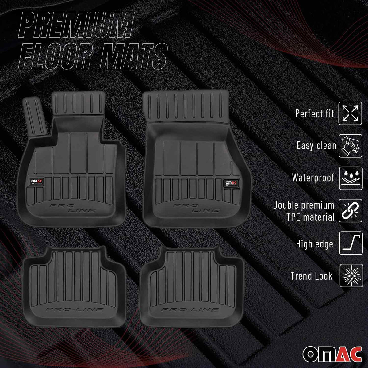 OMAC Gummi Fußmatten für BMW X2 F39 2018-2023 Premium TPE Automatten Schwarz 4x