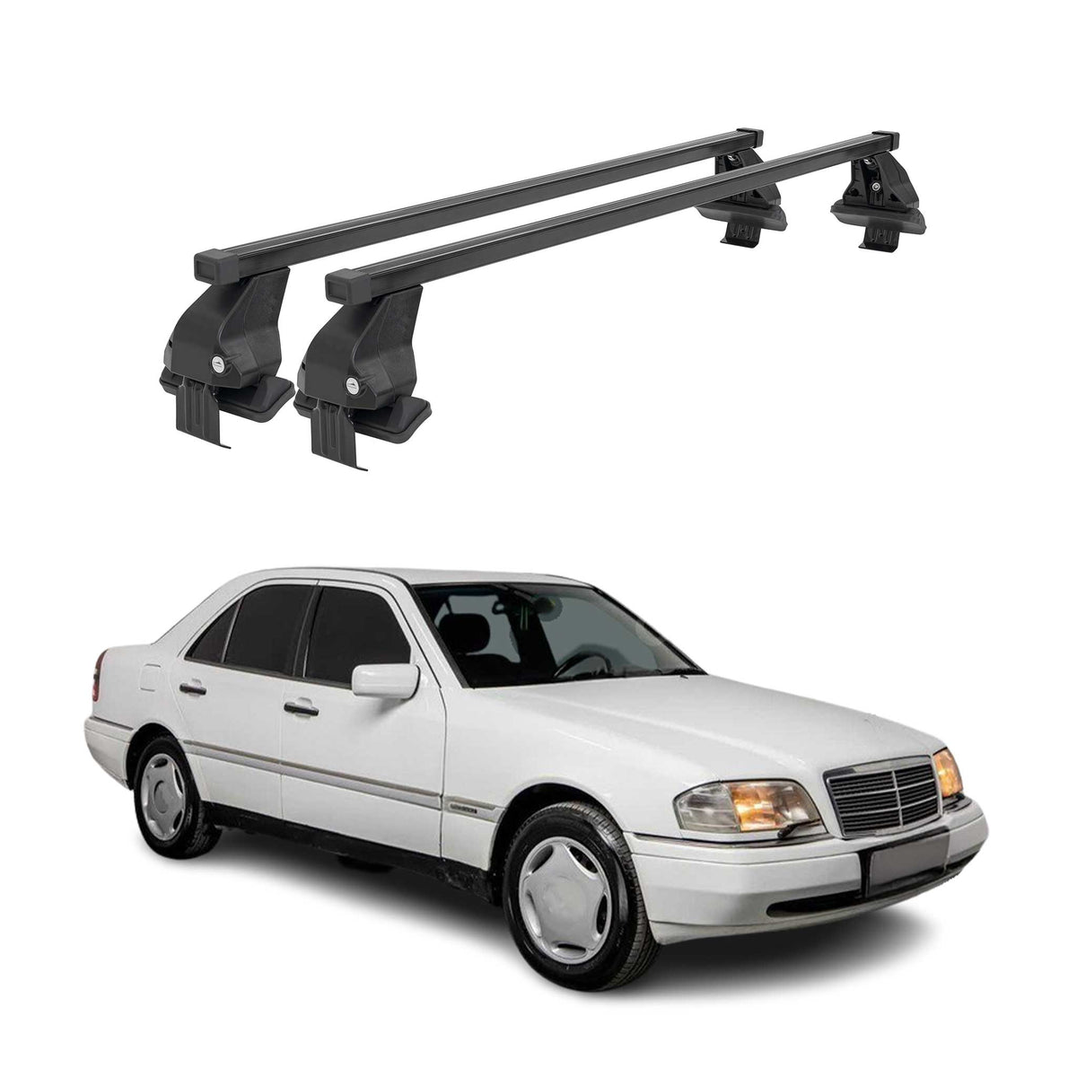 Menabo Dachträger für Mercedes C Klasse W202 Limo 1993-2000 50kg Stahl Schwarz