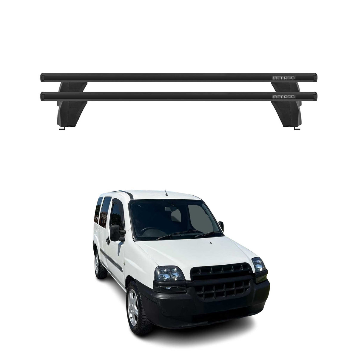 Menabo Dachträger Grundtäger für Fiat Doblo 2000-2010 75kg Alu Schwarz 2 tlg