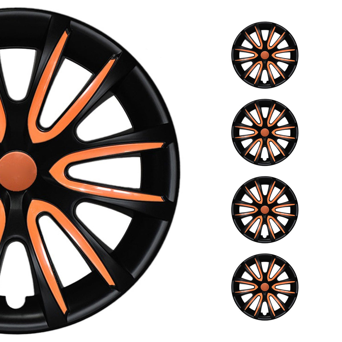 4x Radblenden Radkappen Radzierblenden für 14" Zoll Stahlfelgen Schwarz Orange