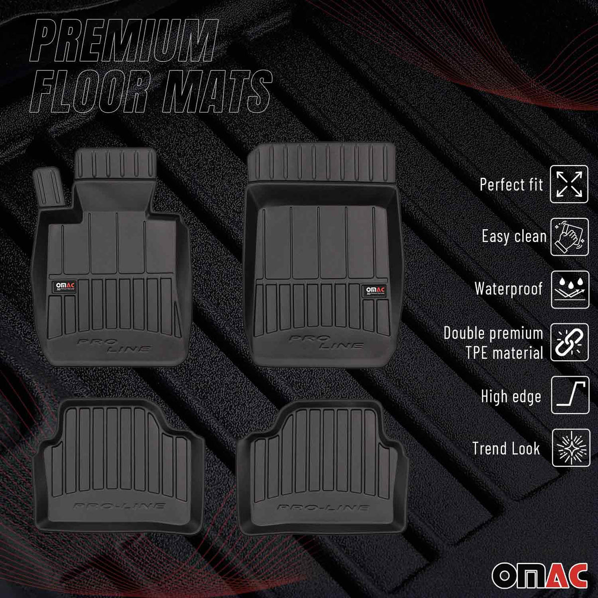 OMAC Gummi Fußmatten für BMW 3er E91 Touring 2005-2013 Premium Gummi Schwarz 4x