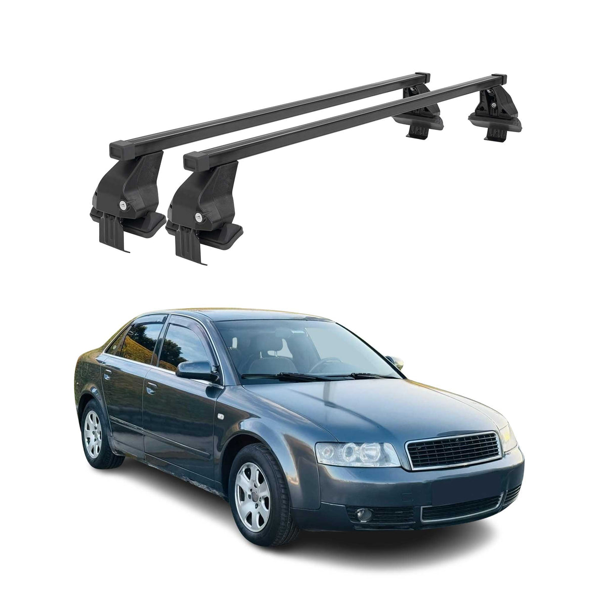 Menabo Dachträger Grundtäger für Audi A4 B6 Limo 2001-2004 50kg Stahl Schwarz 2x