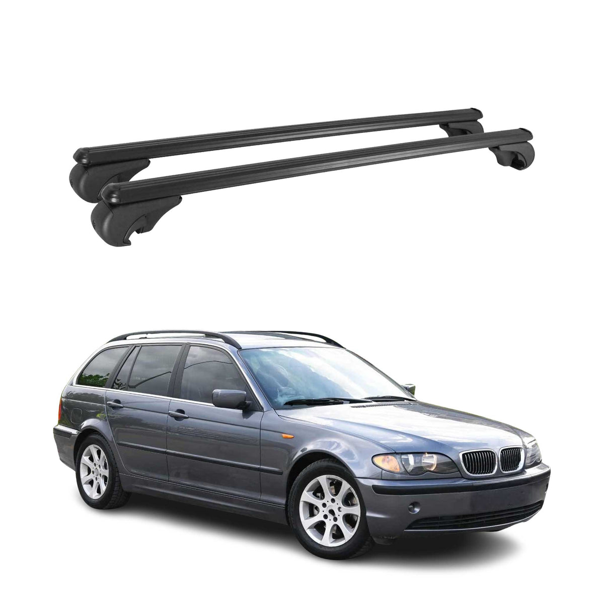 Dachträger Grundtäger für BMW 3er E46 Touring 1999-2007 75kg Schwarz Alu 2 tlg
