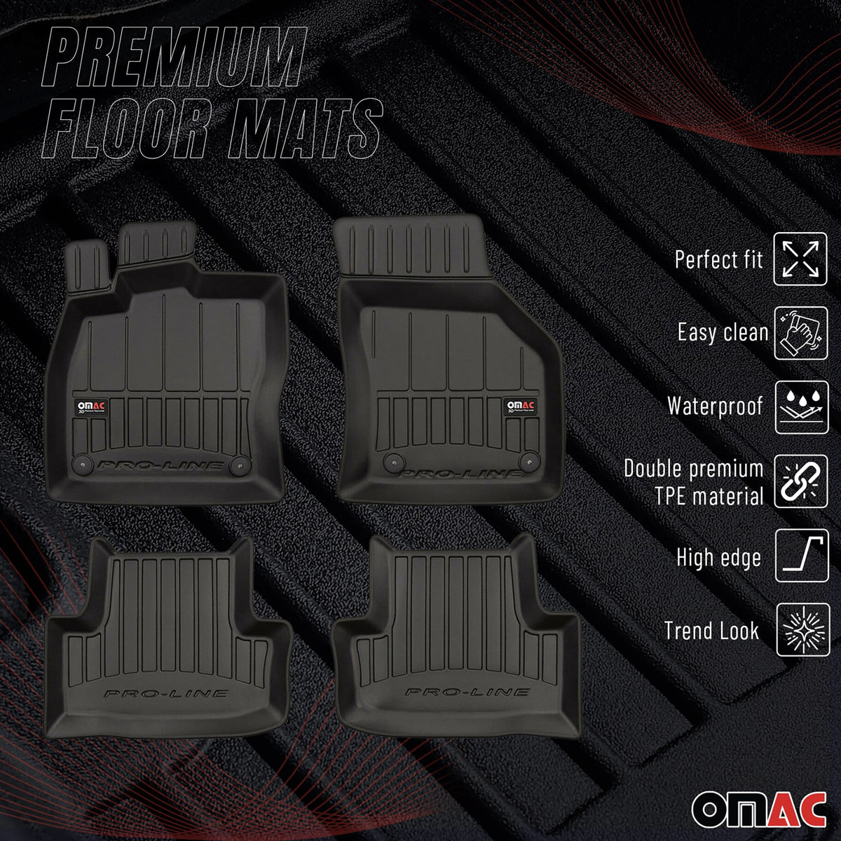 OMAC Gummi Fußmatten für Skoda Karoq 2017-2026 Premium TPE Automatten Schwarz 4x