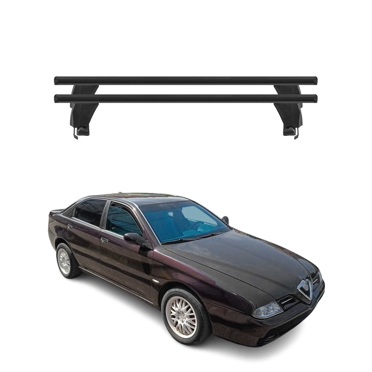 Menabo Dachträger Grundtäger für Alfa Romeo 166 1998-2007 50kg Alu Schwarz 2 tlg