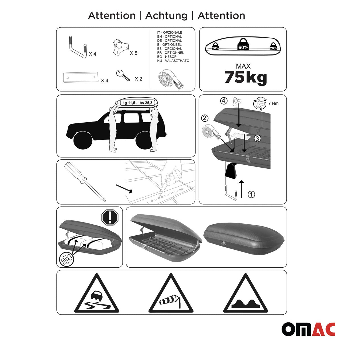 OMAC Dachbox Dachkoffer Gepäckbox 480 Liter Carbonlook Abschließbar Autobox TÜV