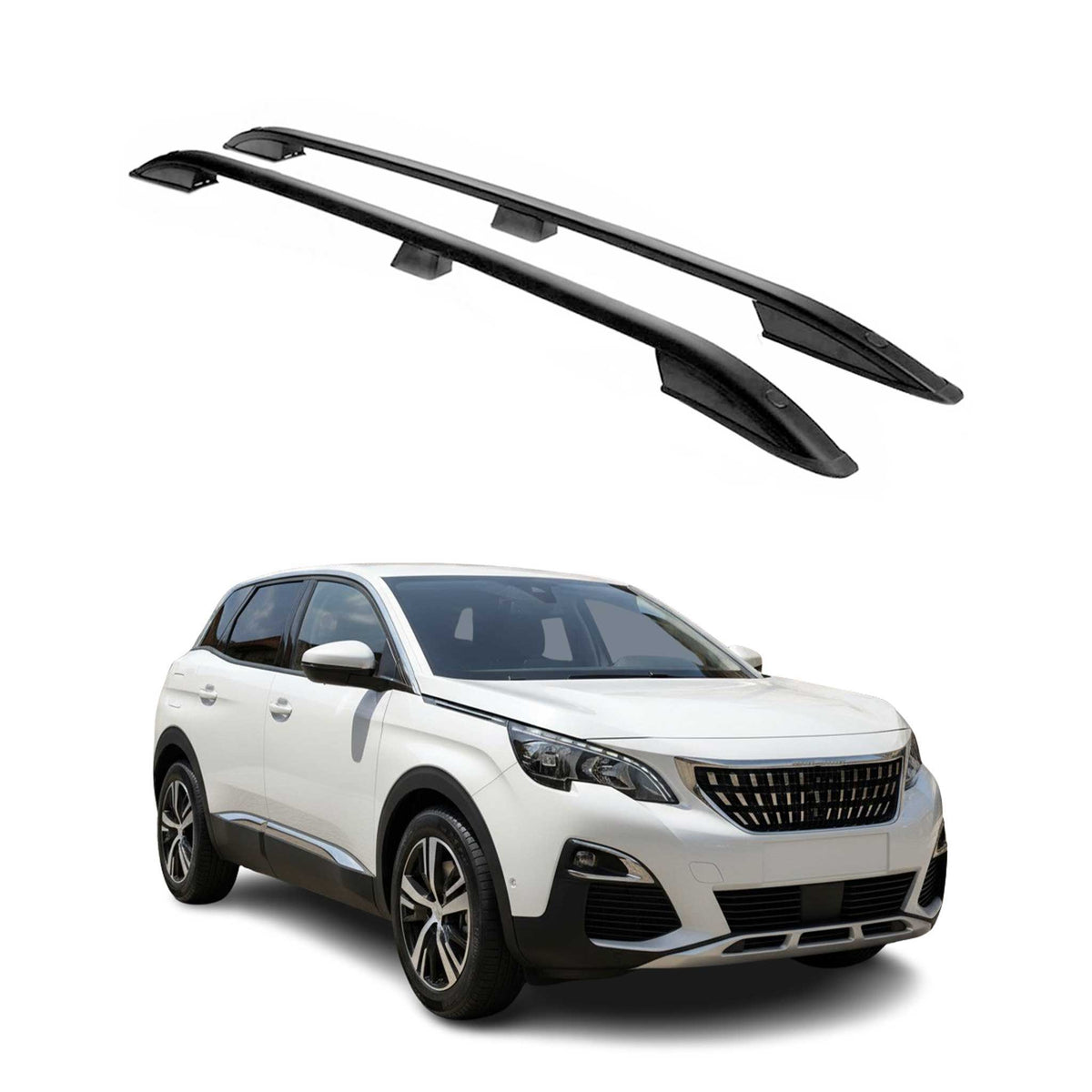 Dachreling Dachträger für Peugeot 3008 2016-2019 Schwarz Aluminium 2 tlg